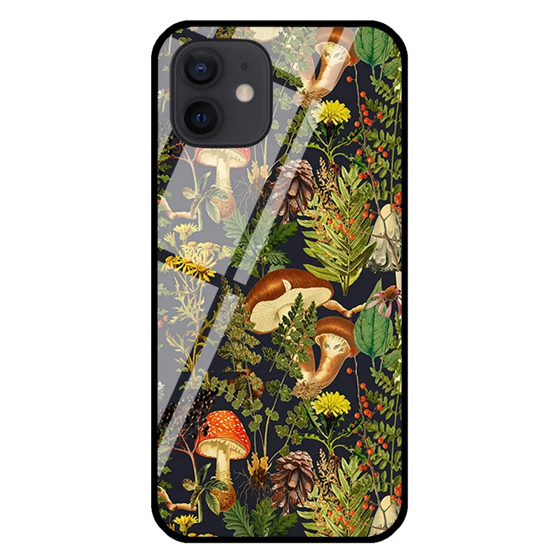 Mushroom woodland scene fungi shrooms Tempered Glass Case For iPhone 14 11 Pro Max XS 12 13 mini SE 6S 7 8 Plus X XR Shell Cover