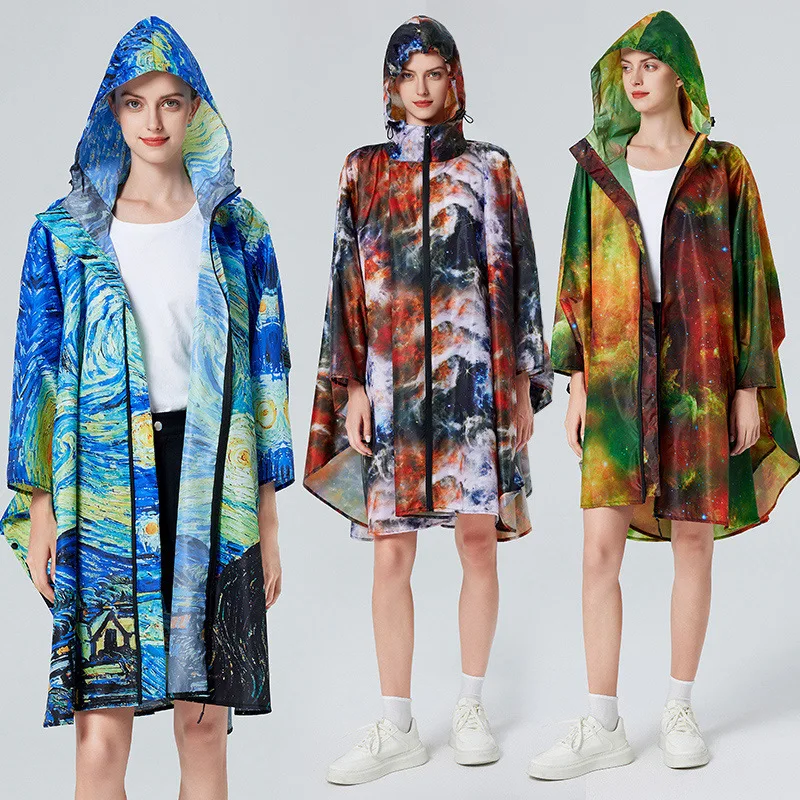 

Men And Women Van Gogh Starry Sky Raincoat Colorful Hikng Rain Coat Unisex Poncho Waterproof Cloak Mountaineering Rainwear