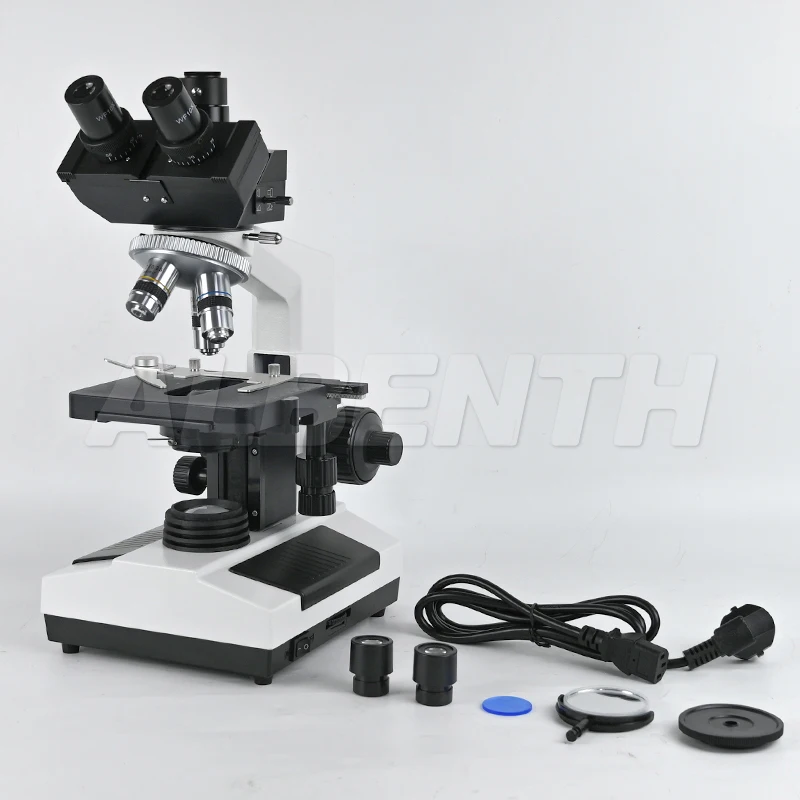 Albenth 40X-1600X Trinocular Biological Achromatic Microscope With Double Layer Mechanical Stage 1W LED Light, 1X Camera Adapter