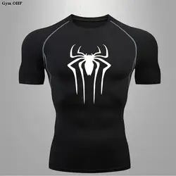 Spider Men's Outdoor Sports T-Shirt Fitness Gym Jogging Running Comprehensive Combat Compression Quick Drying Rashguard