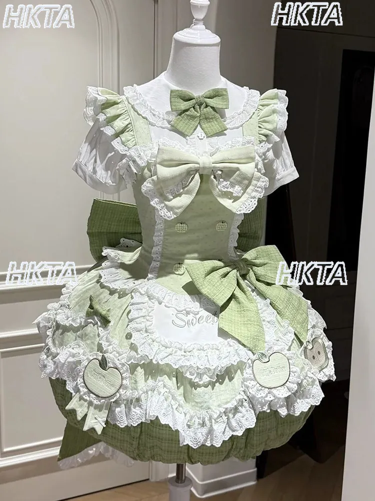Japanese 2026 Autumn Lolita Bow Embroidered Lace Flying Sleeve Cake Dress Ball Gown Kawaii Cute Shirt White Top Jsk Dress Women
