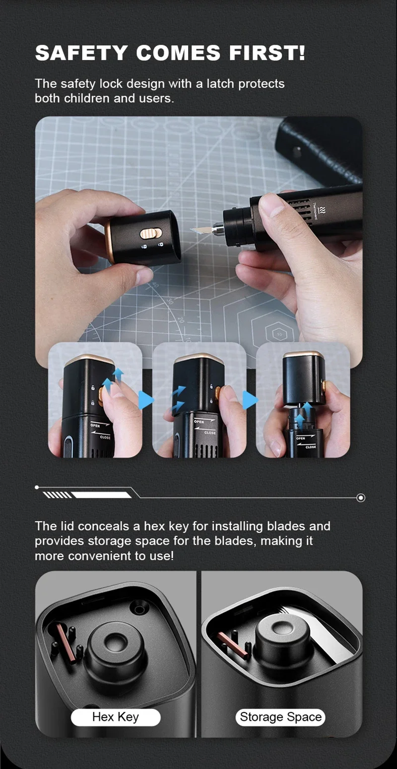 Jakemy JM-Y10 PRO Ultraschall-Schneidmesser, OLED-Bildschirm, Überhitzungsschutz, DIY, elektrisches Schneiden, Schnitzen, Schleifwerkzeug – Detail 6