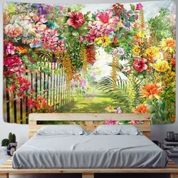 Creative Flower Tapestry Art Wall Hanging Bohemian Tropical Plant Tapestry Dorm Bedroom Living Room Decoration Modern Background