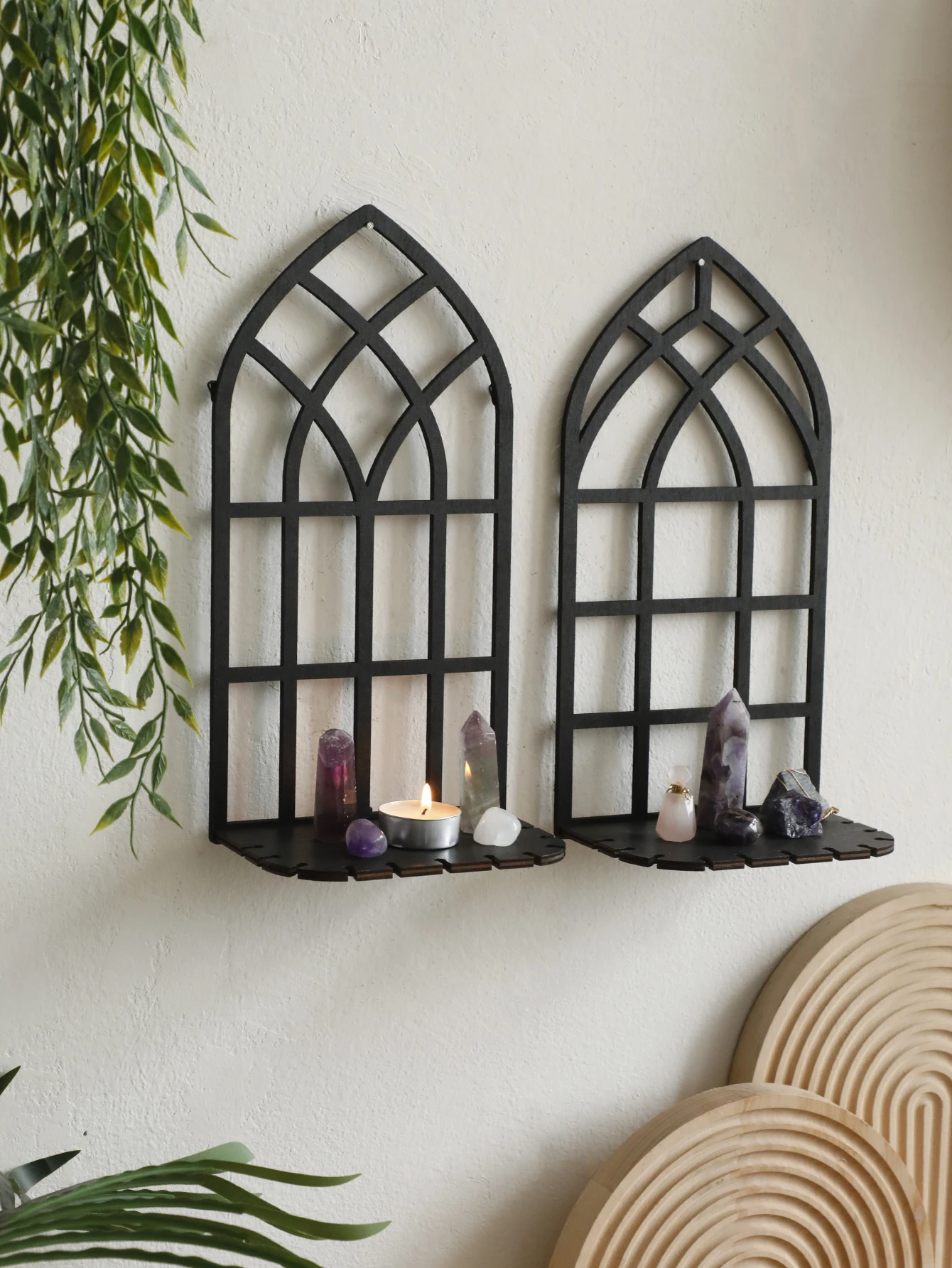Gothic Wooden Hollow Wall Decoration Black Wall Hanging Home Decor Floating Shelves Vintage Door Frame Rustic Spooky Decorative