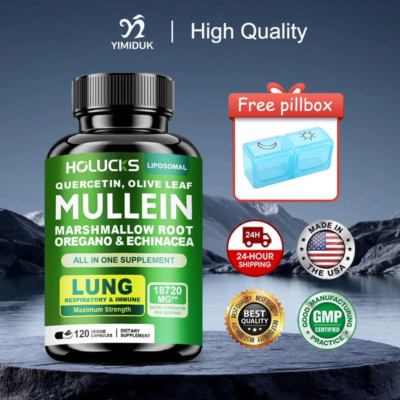 

Organic Mullein Leaf Extract Capsules, with Vitamin D3, Support Promotes Healthy Breathing, Chest Congestion & Immune Defense