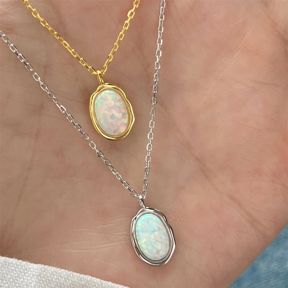 

Корейское колье S925 — овальная инкрустация опалом, стильный нежный женский универсальный воротник