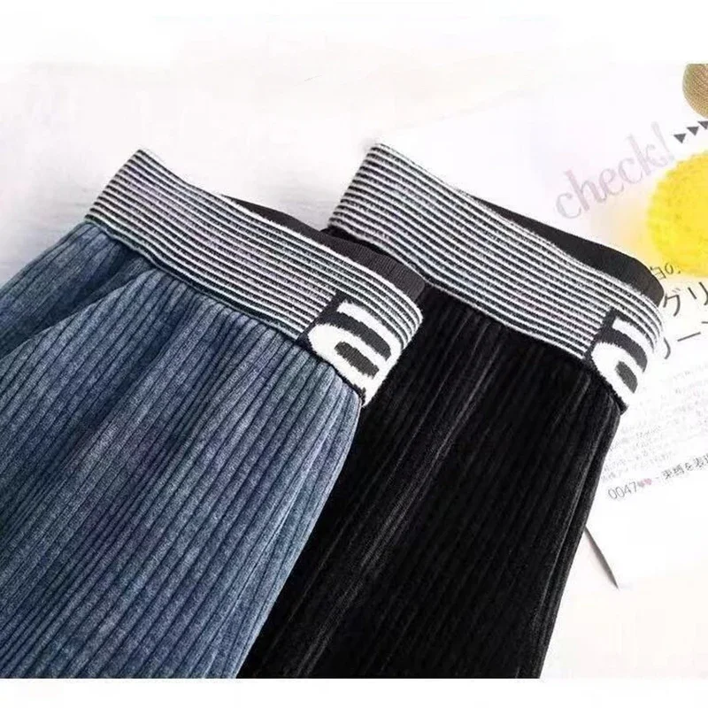 

Women Thin Elastic High Waist Wide Leg Pant female 2023 New Elegant Straight Trousers Vintage Patchwork Baggy Corduroy Pants