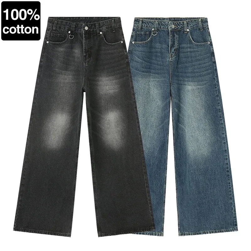

Vintage Classic Jeans Men's 100% Cotton High Quality Loose Trousers Fashion Streetwear Baggy Wide Leg Y2K Washed Denim Pants