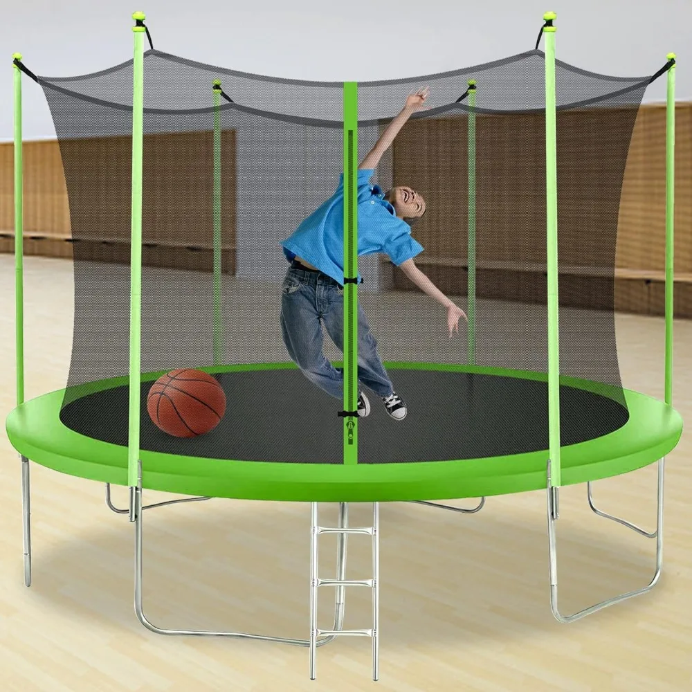 8FT 10FT 12FT 14FT Trampoline with Enclosure Net Outdoor Jump Rectangle Trampoline