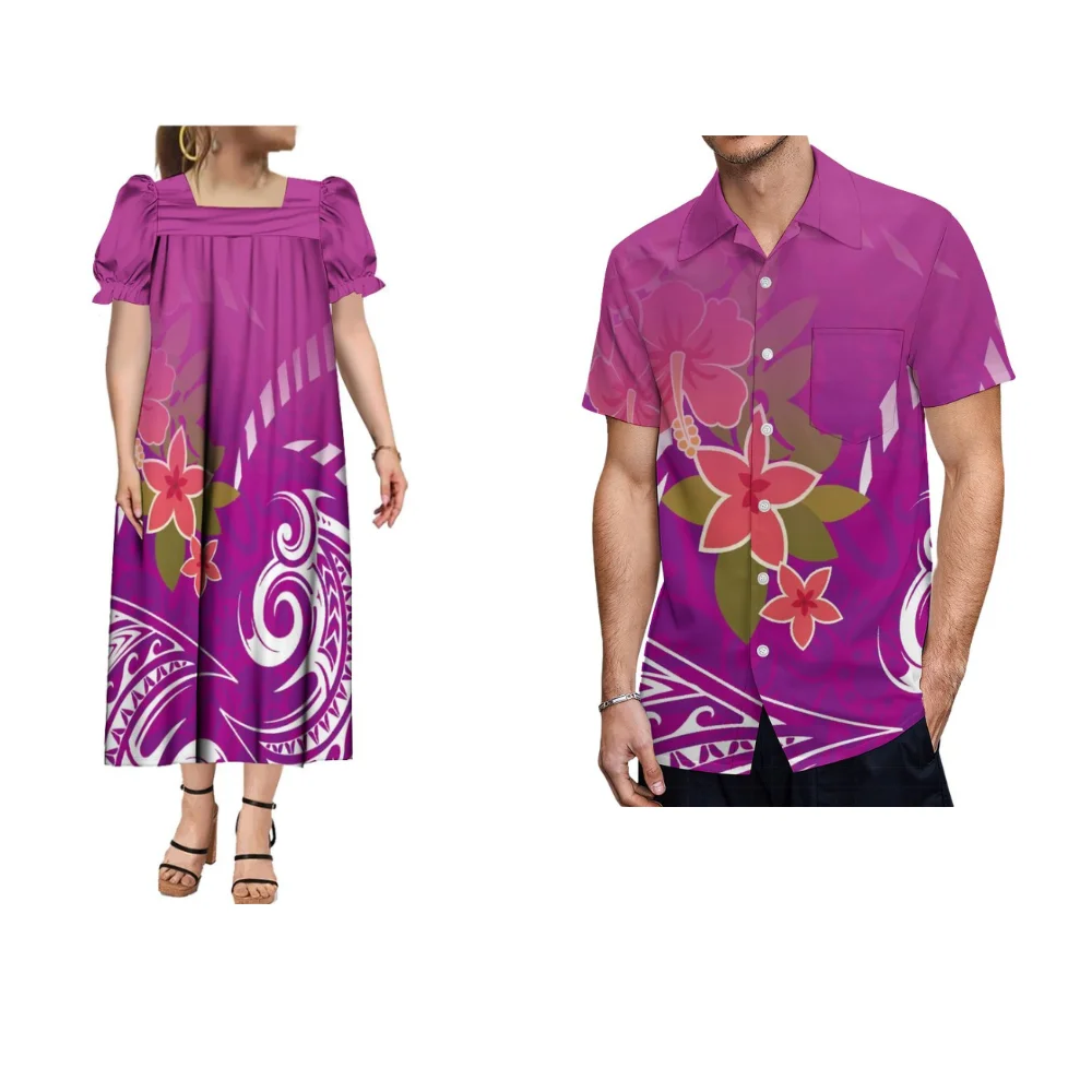 

2023 New Dress Custom Polynesian Art Pattern Printed Temperament Long Dress Festival Couple Set Temperament Dress Loose Shirt