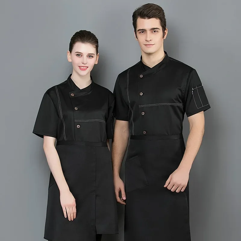 Summer Short Sleeved Chef Service Female Hotel Kitchen Uniforms Single-breasted Working Wear Restaurant Catering Cooking Tool