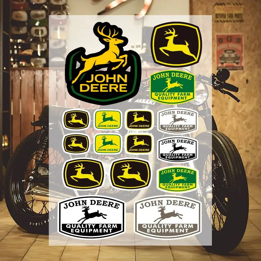 Farm Tractor & Wildlife Vinyl Stickers, Green Yellow Shield Graphic Decals, Multi-purpose Decor for Truck, Toolbox, Luggage