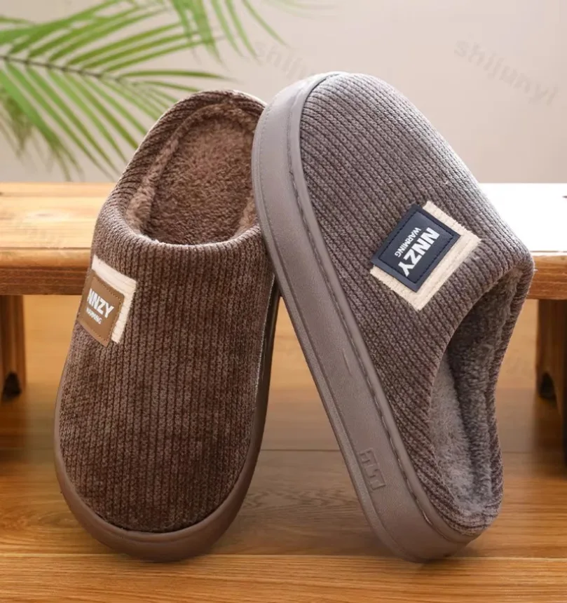 Home Fluffy Floor Slipper Men Winter Plush Grip Soft Indoor House Hairy Cotton Shoe Flat Platform Warm Female Male Big Plus Size