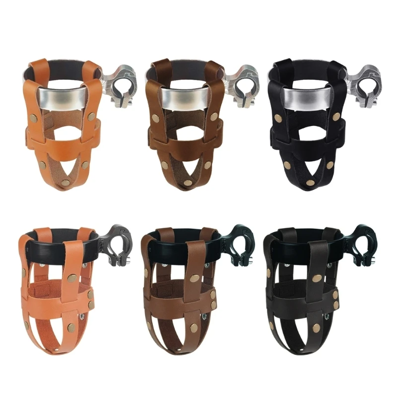 Aluminum + Leather Motorcycle Handlebar Drink Cup Holder Coffee Stand Beverage Support Mesh Basket Bracket Accessories