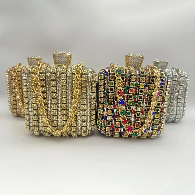 

Square Sparkling Evening Clutch Elegant Handmade Chain Shoulder Crossbody Bag Party Wedding Diamond-encrusted Women's Handbag