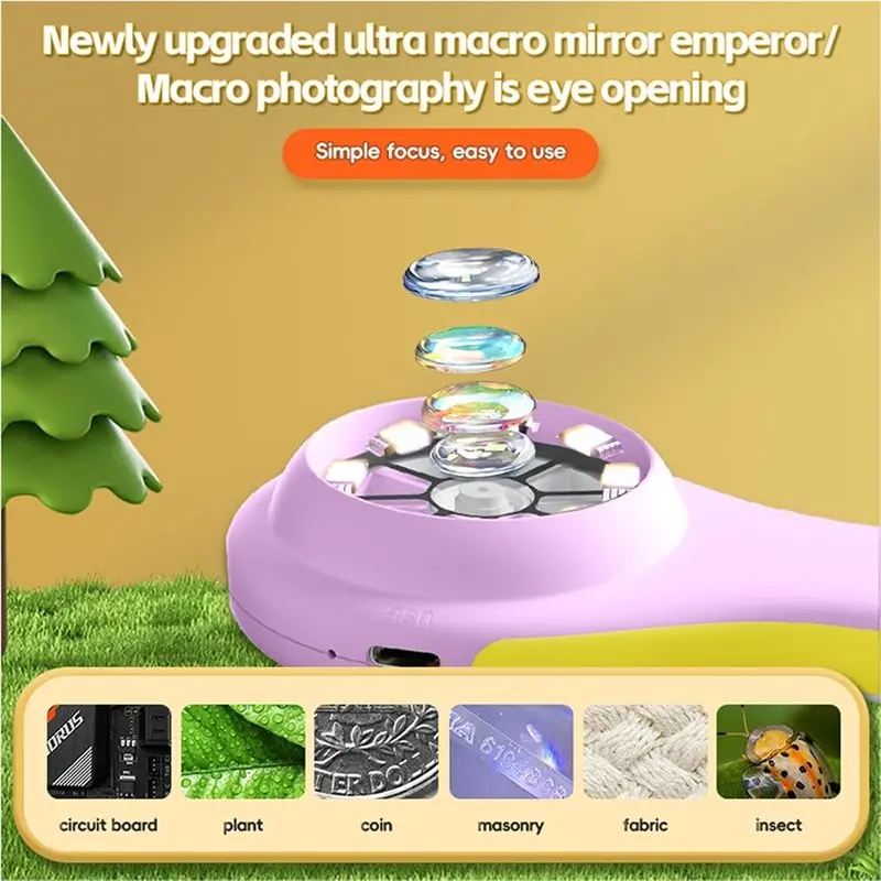 ABUM-Mini Magnifying Glass With Photo& Video Functionality Microscope For Kids 500X 1080P Digital Handheld Model Featuring 2