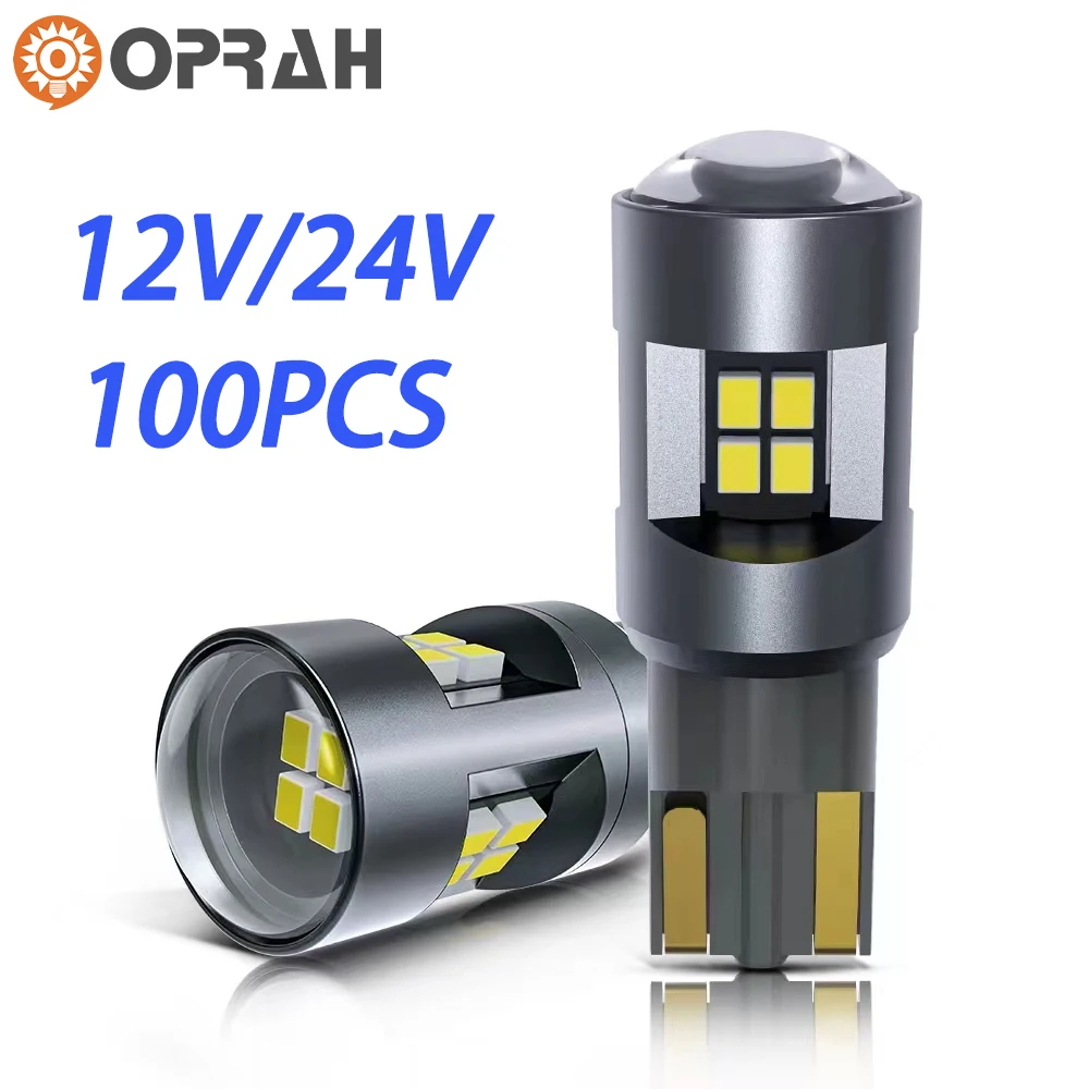 

Oprah 100pcs 12V/24V 2016 16SMD T10 W5W LED Bulbs Canbus No Error Car Truck Bulb Interior Map Dome License Plate Signal Lamps