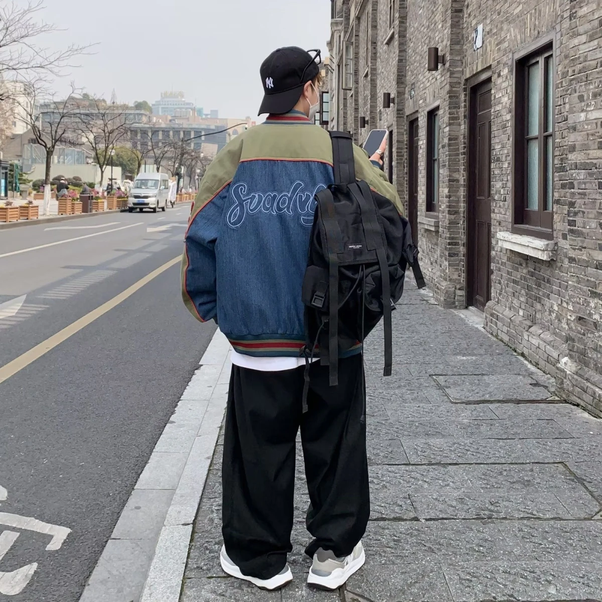 Chaqueta de Hombre Estilo Coreano para Primavera/Otoño, Cuello de Béisbol, Diseño a Rayas, Bloques de Color en Mezclilla, Bor...