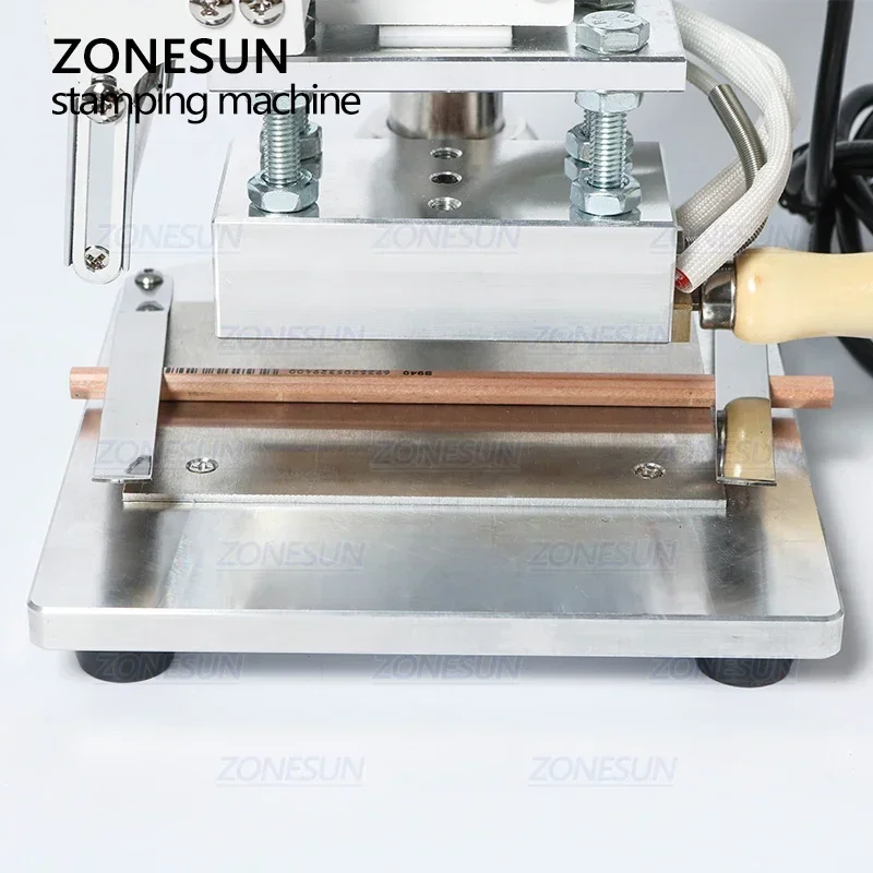 ZONESUN ZS-100A دليل شعار مخصص بولي كلوريد الفينيل بطاقة الجلود ورقة قلم رصاص الساخن احباط ختم البرنز آلة النقش آلة الصحافة الحرارة