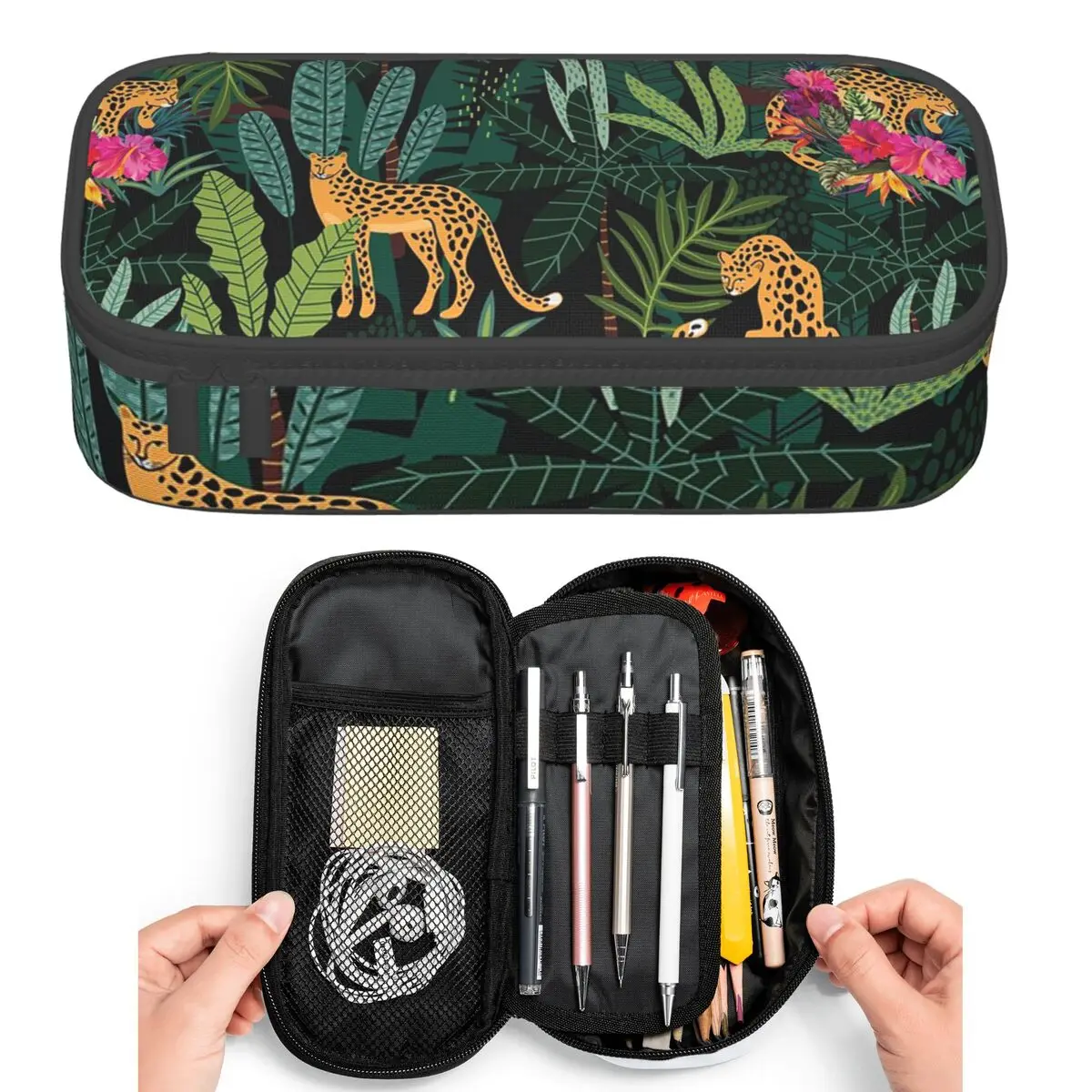 

Пеналы с дизайном «Леопардовые джунгли» для студентов, большая сумка-пенал для ручек, вместительный пенал-органайзер, держатель для ручек
