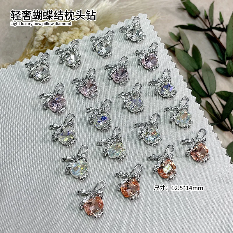 

New Sparkling Rhinestone Nail Art Light Luxurious Texture Bow Shaped Pillow Crystal Diamond Hollowed Out Colorful Nail Decor