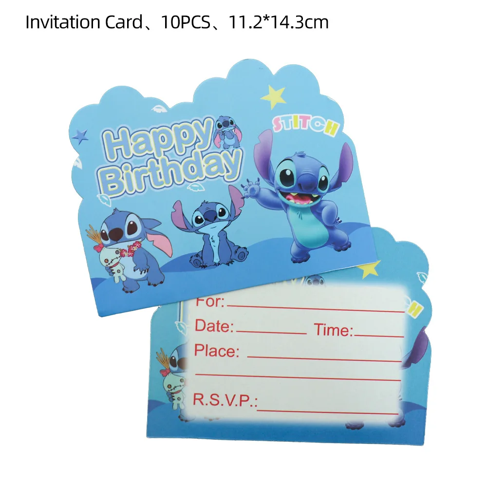 Disney Lilo & Stitch Invitation Card Angel Stitch Happy Birthday Decor Invitation Card Baby Shower Girl Kids gift Party Supplies