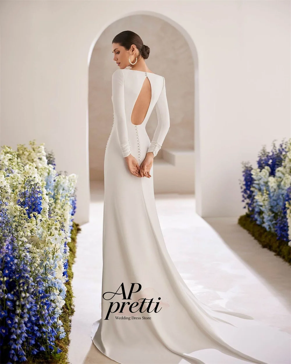 AP pretti Elegant Square Collar Bridal Gown Mermaid Trumpet Long Sleeves Floor-Length Wedding Dresses For Woman Customized ﻿