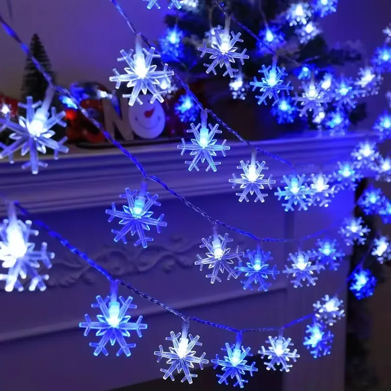 Christmas Snowflake Star String Lights LED Battery Operated Fairy Light For New Years Party Bedroom Home Garden Party Decor