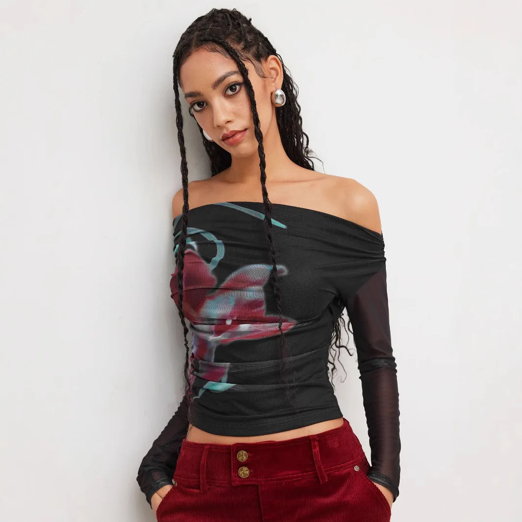 

Casual Long Sve Me oulder Bared Overhead Top for Women New Autumn Sle L25T056 Faionable Women's Upperwear