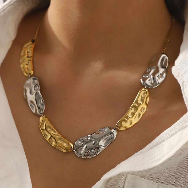 Unregelmäßige Plissee Anhänger Edelstahl Frauen Personalisierte Mode Geometrische Schlüsselbein Kette Halsketten Charme Schmuck – Detail 7
