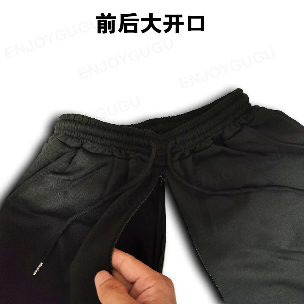 Summer Spring Men Invisible Zipper Open Crotch Pants Sports Casual Black Plus Size Loose Trousers