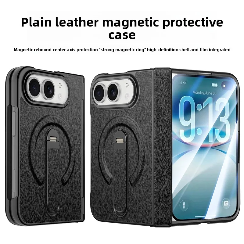 For iPhone Duo 18 Ultra Fold Case Stylish Magnetic Stand Vegan Leather Cover With HD Screen Protector Shockproof Funda