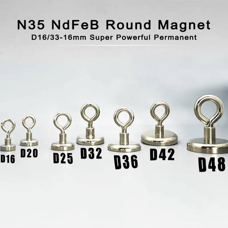 D25 D36 D42 Strong Powerful Neodymium Salvage Magnet Closing Hook Magnetic D16 D20 D48 Hole Eyebolt Sea Fishing Magnet Searcher