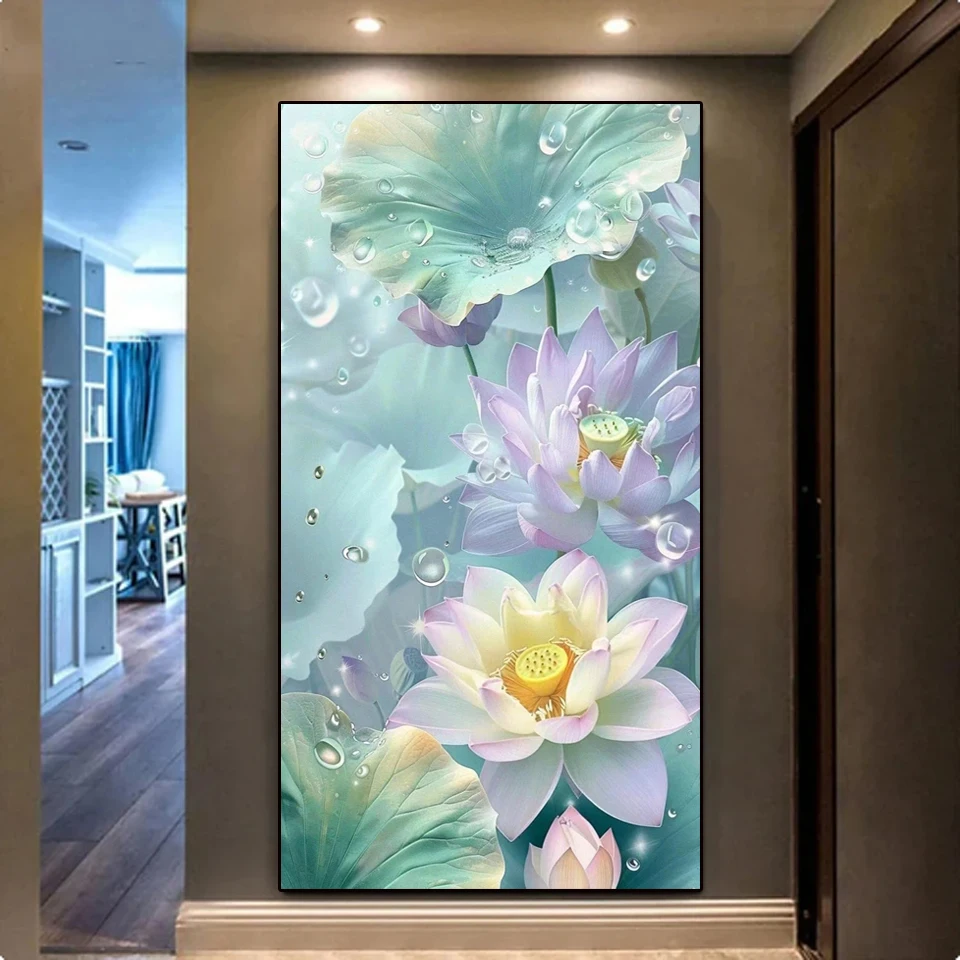 Large Size Lotus Flower Diamond Art Painting New Arrival Diamond Mosaic Full Sqaure Round Jewelry Cross Stitch Kits Home Decor