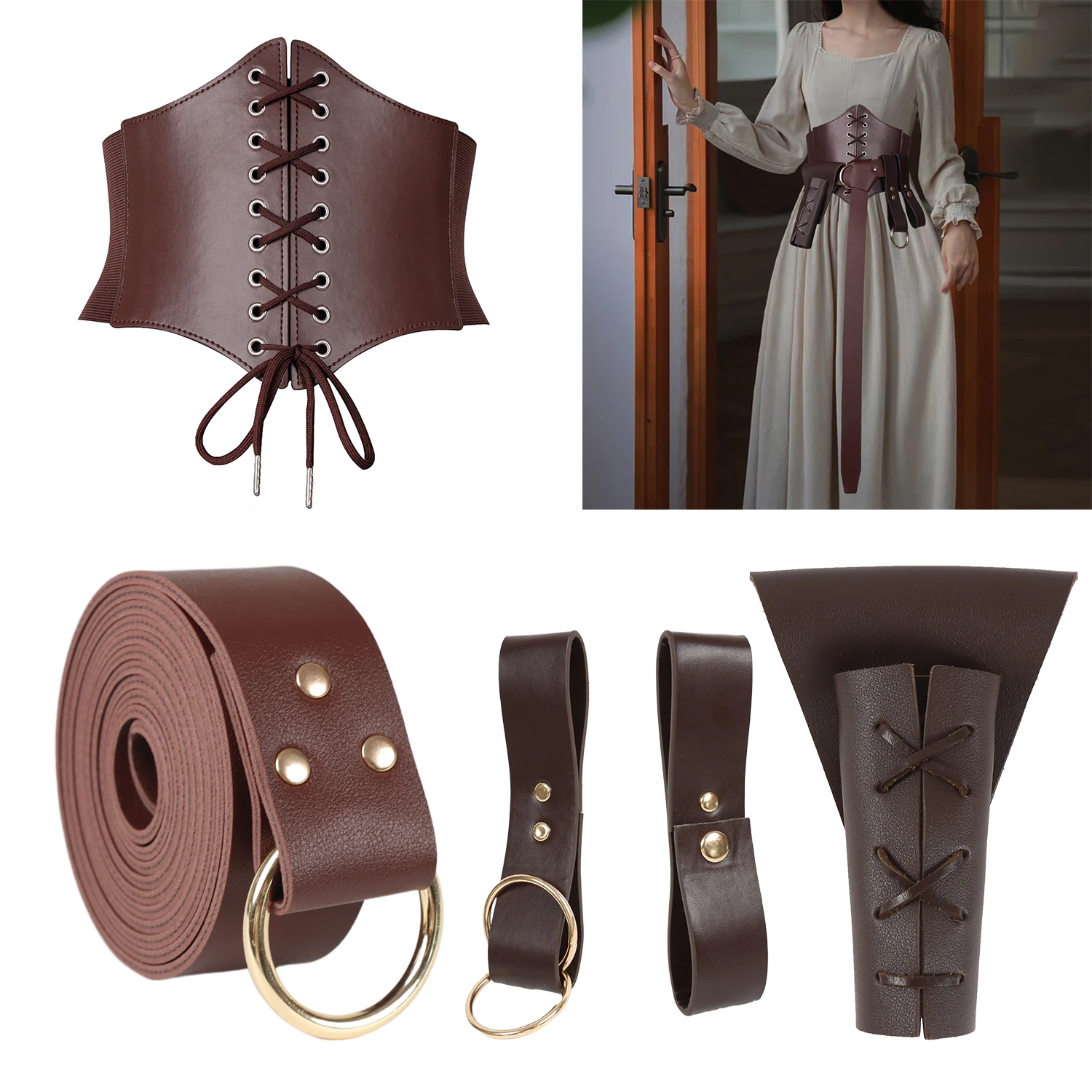 Medieval Viking Style Faux Leather Belt Retro Suit Renaissance Role Play Accessories Masquerade Exquisite Props