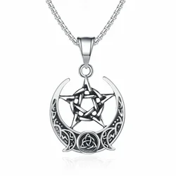 Stainless Steel Witchy Pentagram Moon Celtic Knot Pendant Necklace for Men Women Fashion Lucky Amulet Jewelry