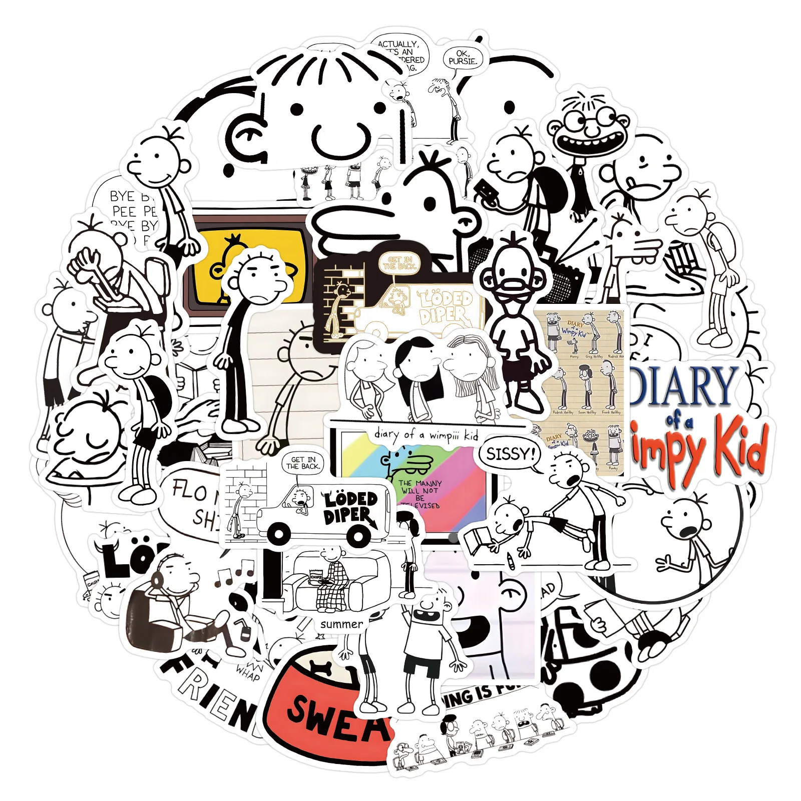 

10/50PCS Cartoon Diary of a Wimpy Kid Animation Sticker Funny Graffiti Decal Children's Toys Gifts for Glasses Box Bookshelf