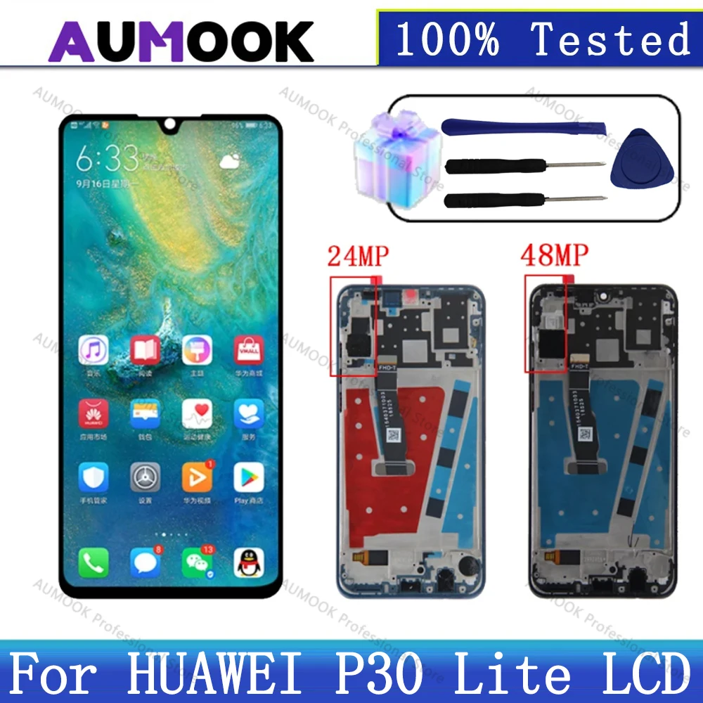 LCD For Huawei P30 Lite Display Touch Screen Assembly With Frame For Huawei P30 lite LCD NOVA 4E Replacement MAR-LX1 LX2 AL01