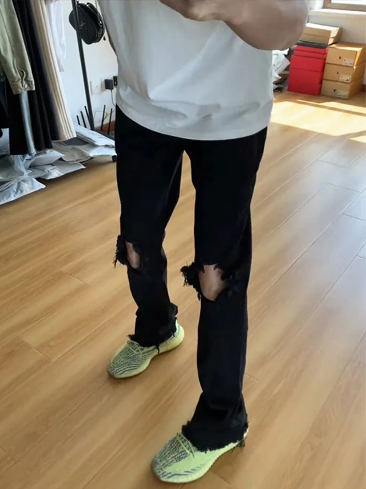 

Retro American Bla Hole Jeans Men's Summer Thin High Street Vibe Pants Micro Flared Straight Leg Casual Jeans for Teens