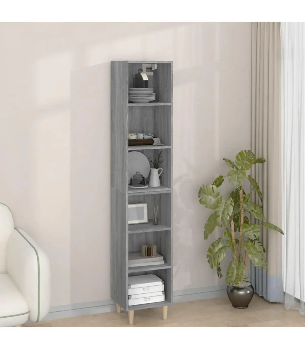 Sideboards high sideboard Sonoma gray plywood 34,5x32,5x180 cm