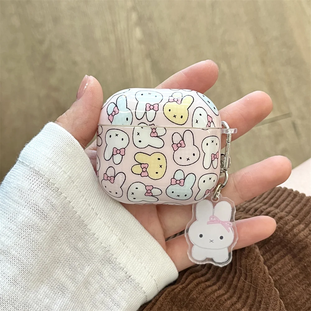 

Korean INS simple line color rabbit with charm earphone shell cove for Apple Airpods 4 3 2 Pro 2 Pro 3 fundas headphone cases