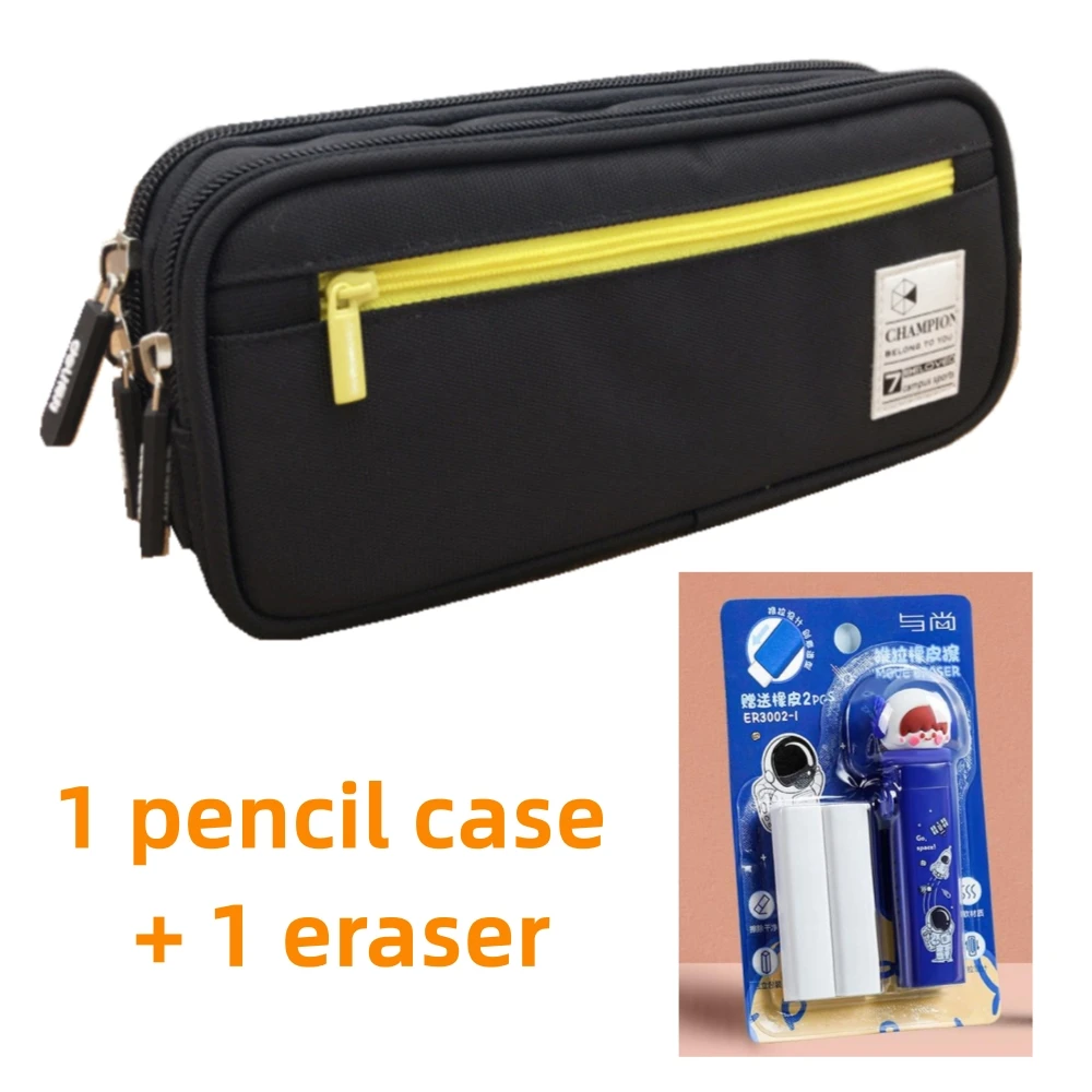 Canvas pencil bag with eraser set - large capacity school supplies stationery bag Multifunctional Desktop Storage Bag pen case