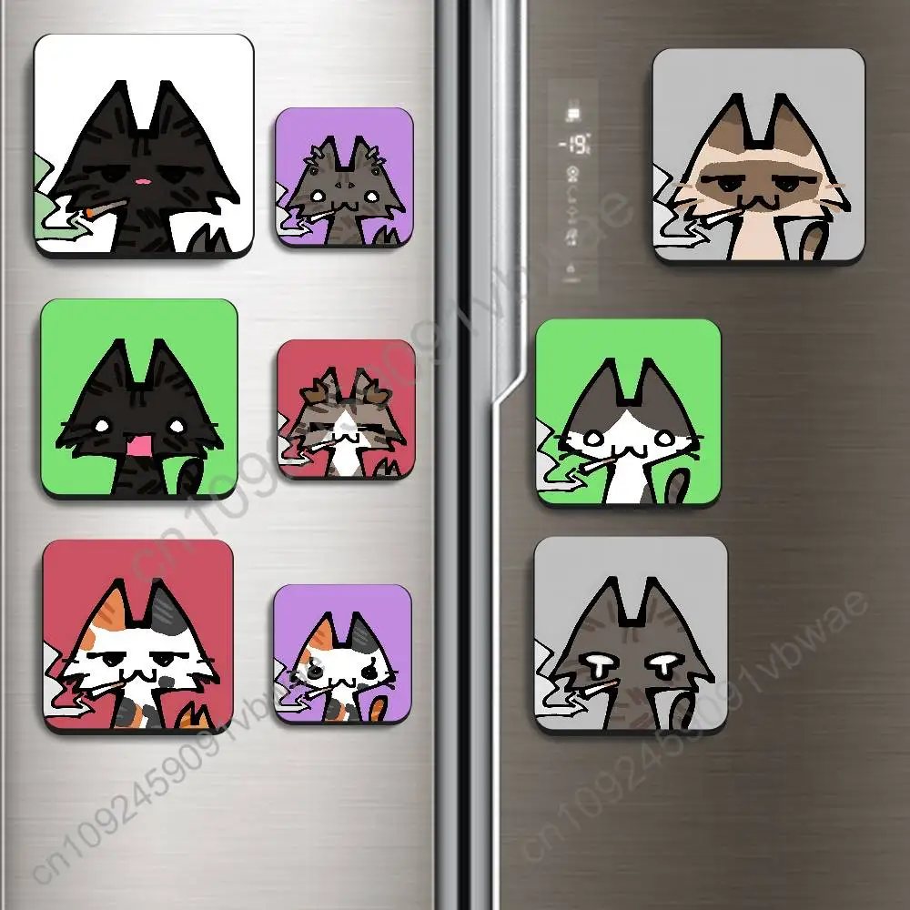 

Cute cartoon meme Smokin Cat Black Square Plastic Fridge Magnet, for Magnetic, No Trace Left, Durable, Smooth and Textured
