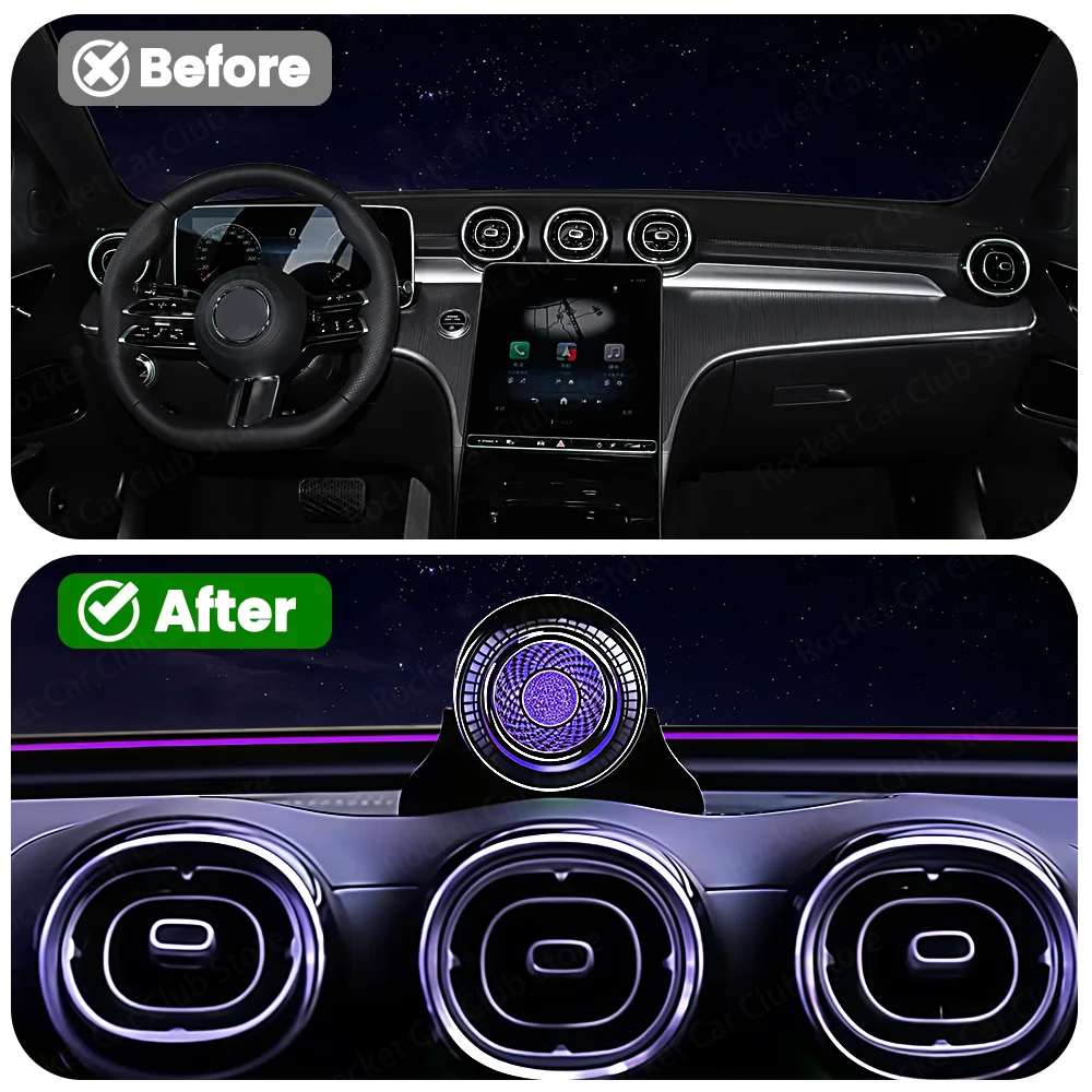 For Mercedes Benz C W206 W205 GLC X254 Car Audio 4D Tweeter LED 64 Color Ambient Light Instrument Panel Rotating Center Speaker