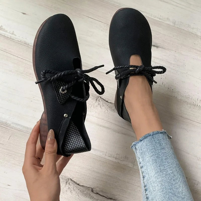 Chaussures en cuir à talons bas rétro pour femmes, chaussures Oxford à lacets, confortables, anti-usure, chaussures simples, mode, printemps, automne, nouveau