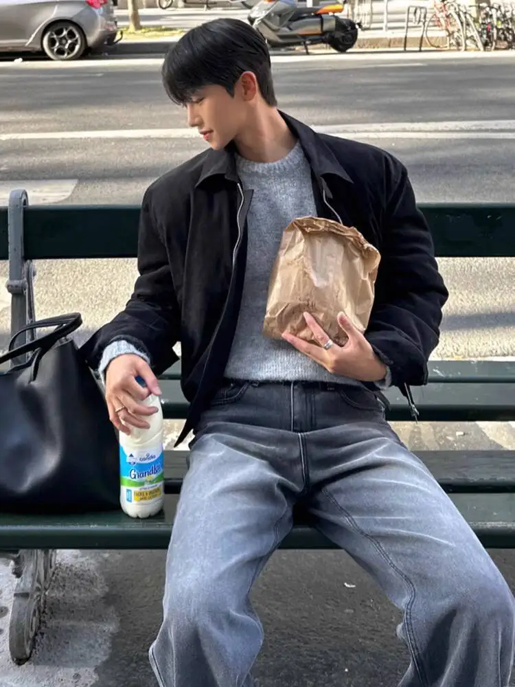 

SYUHGFA 2025, зимняя нишевая дизайнерская мужская одежда, стеганые пальто, однотонные, с отложным воротником на молнии, повседневные свободные мужские хлопковые куртки