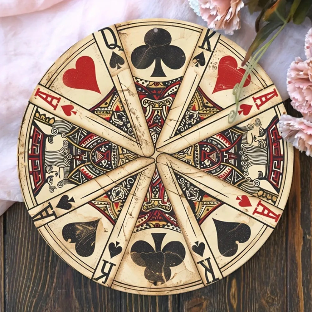 Vintage Ace Poker Aluminum Wreath Sign - UV & Scratch Resistant, Round Decor for Home Man Cave Cafe