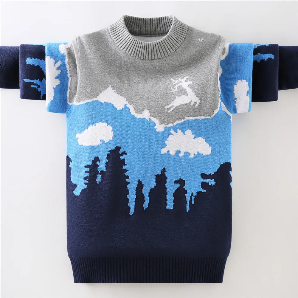 

Children's Sweater Keep Warm Autumn/Winter Cartoon Elk Kids Knitted Pullovers Boys Age 4-15 T Christmas Clothes