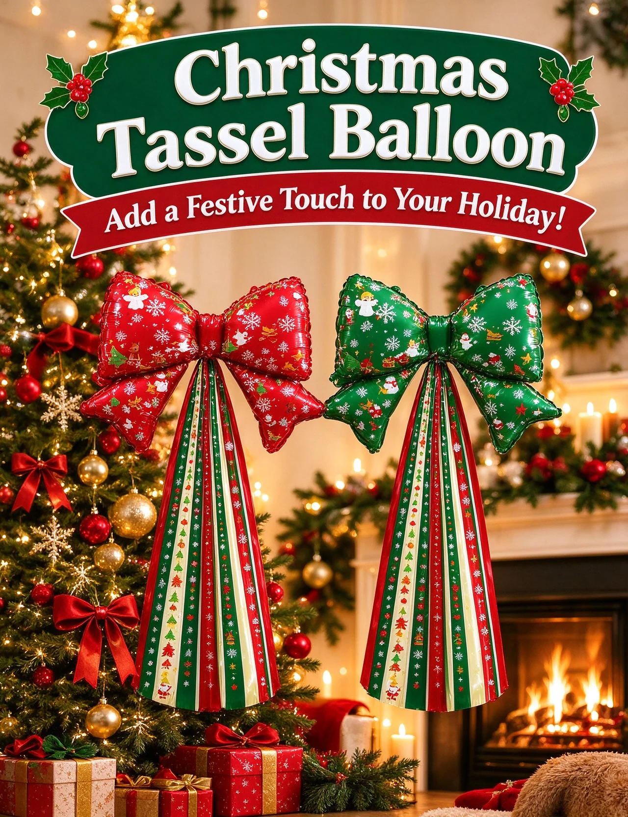 5pcs Christmas jumpsuit tassel bow 109cm large tree top pendant party decoration Christmas decoration fireplace decoration
