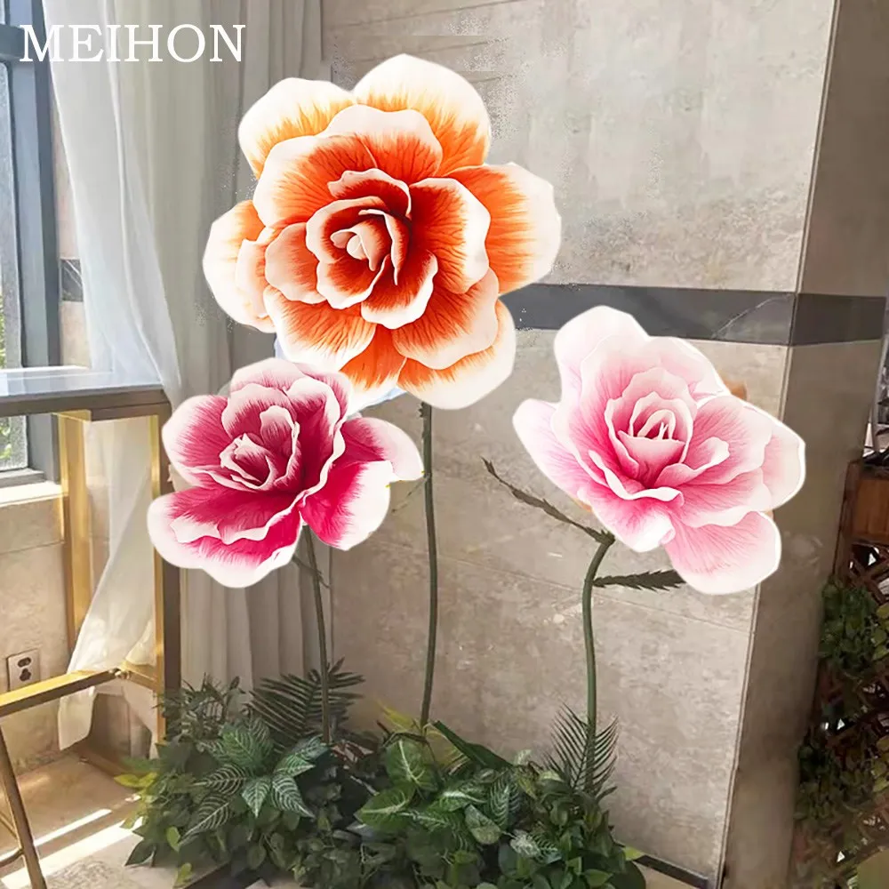 

Wedding Decor Flores Large Foam Rose Artificial Flower with Stem for Home Party Garden Fake Flower Background Wall Decoration